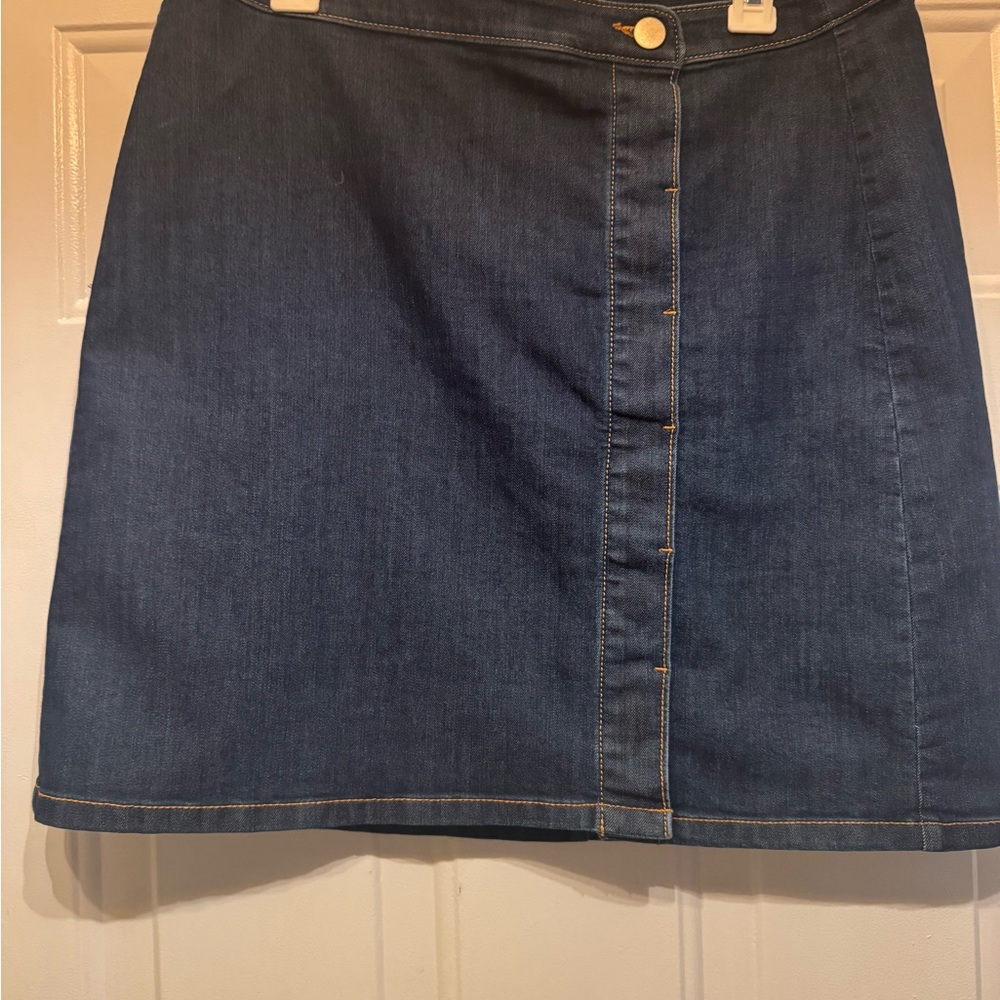 LOFT Dark Blue Denim Mini Skirt with Button Detail